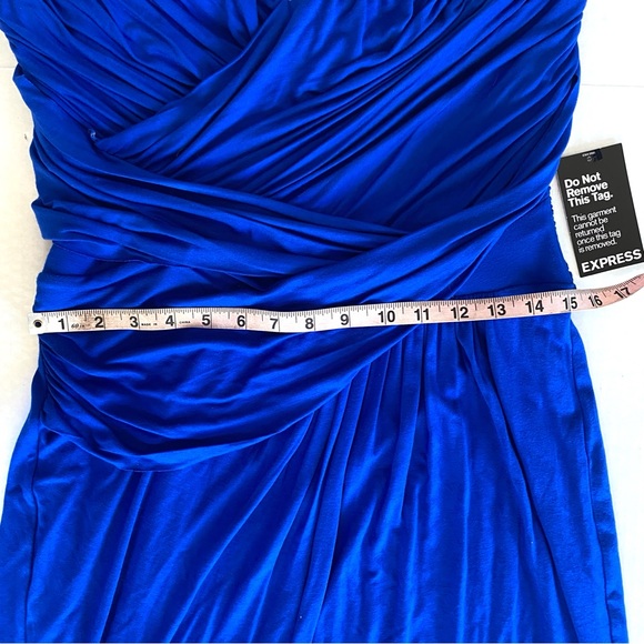 NWT Express draped ruched Y2K convertible strapless colbalt blue mini dress Sz L - Picture 11 of 14